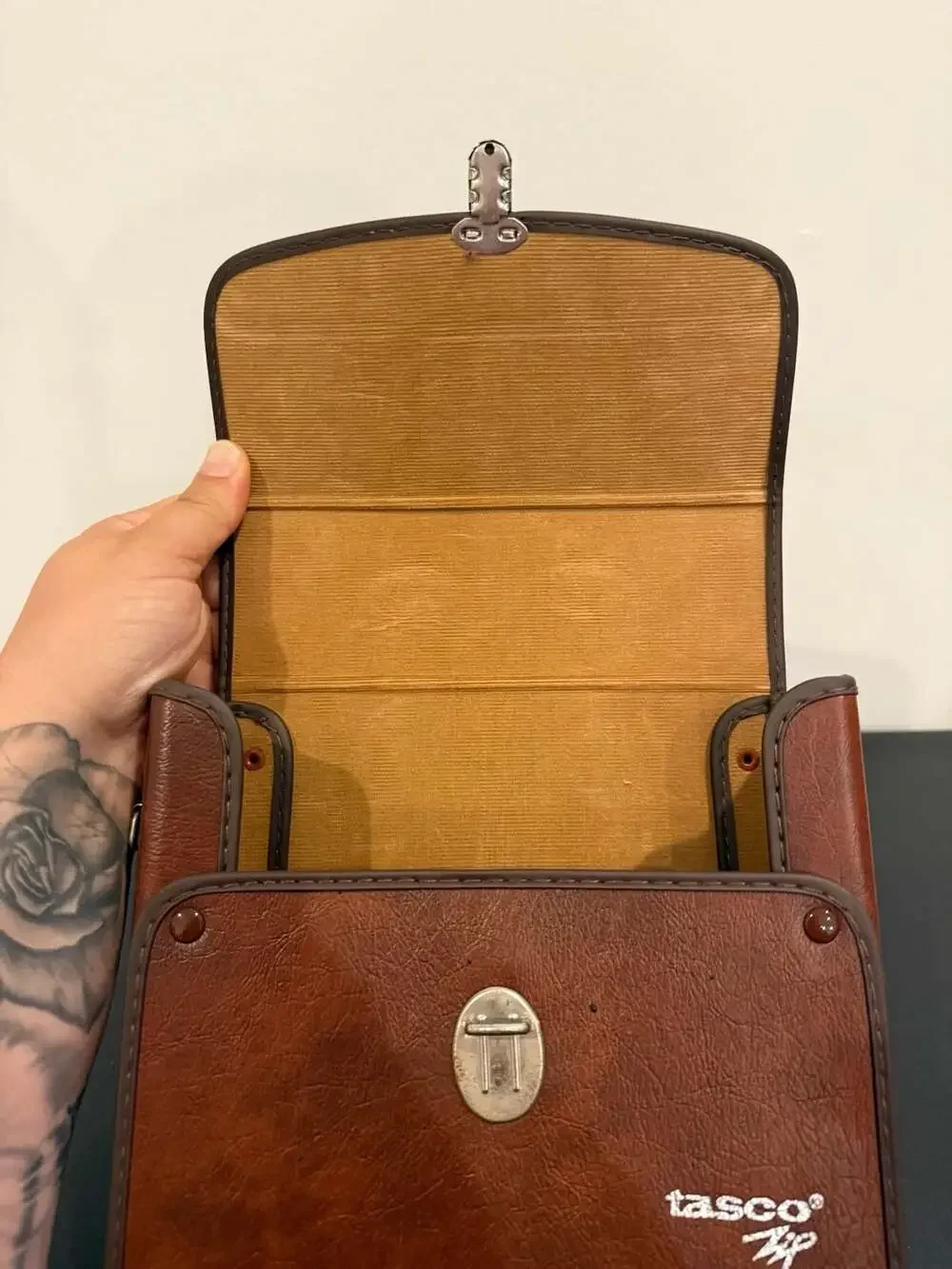 Vintage Tasco Zip Binoculars Hard Leather Case